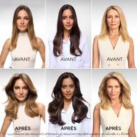 Visuel avant/apres de la gamme Elseve Collagen Lifter L'Oreal Paris sur differents types de cheveux, illustrant l'efficacite du volume et du decollement des racines.​  ​  ​ ​