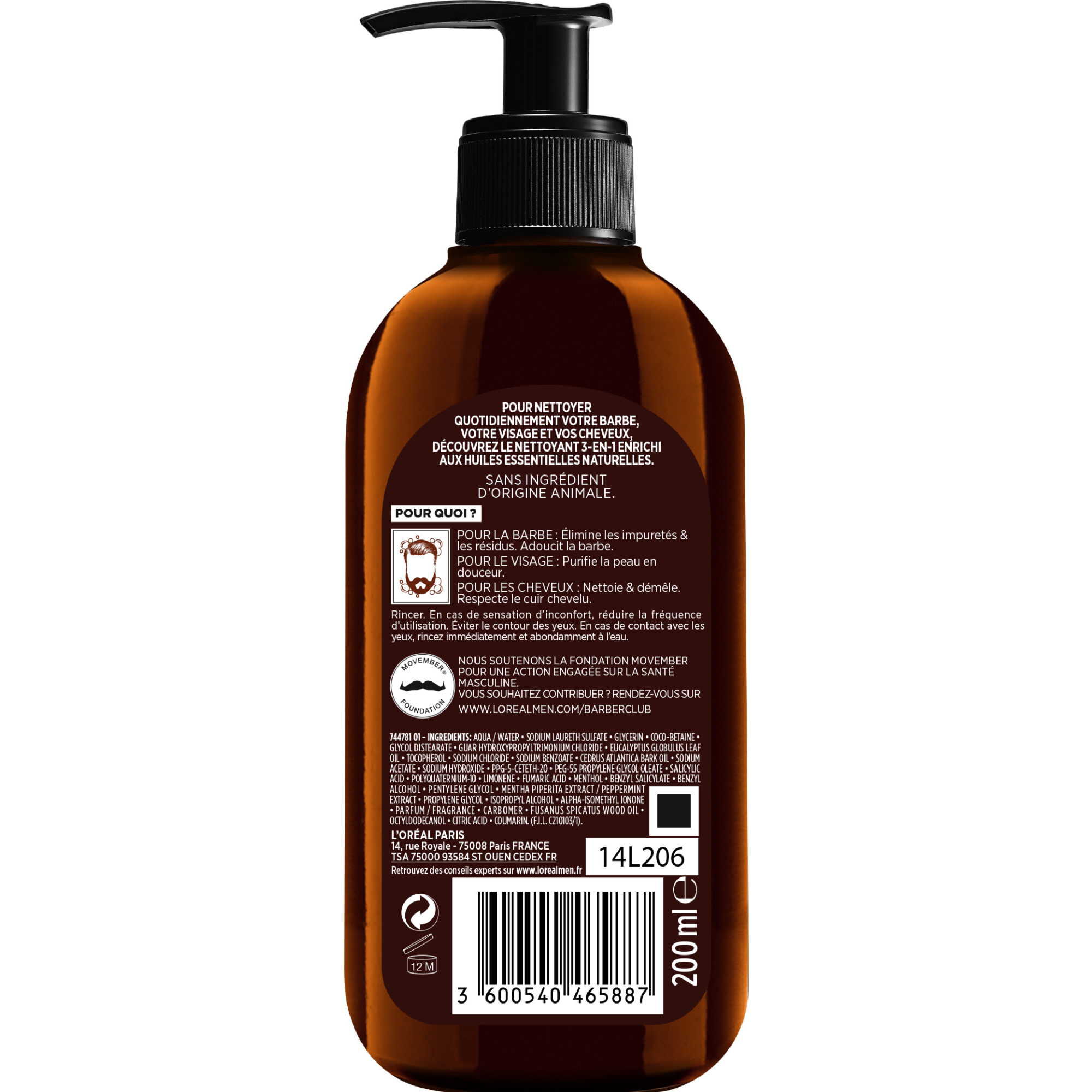 Nettoyant 3 en 1 Barbe + Visage + Cheveux BarberClub