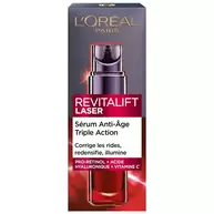 Etui du produit soin Revitalift Laser Anti-age  Triple action SPF25 / Lisse les rides, raffermit, reduit les taches avec du pro-retinol, de l'acide hyaluronique et de la vitamine C 