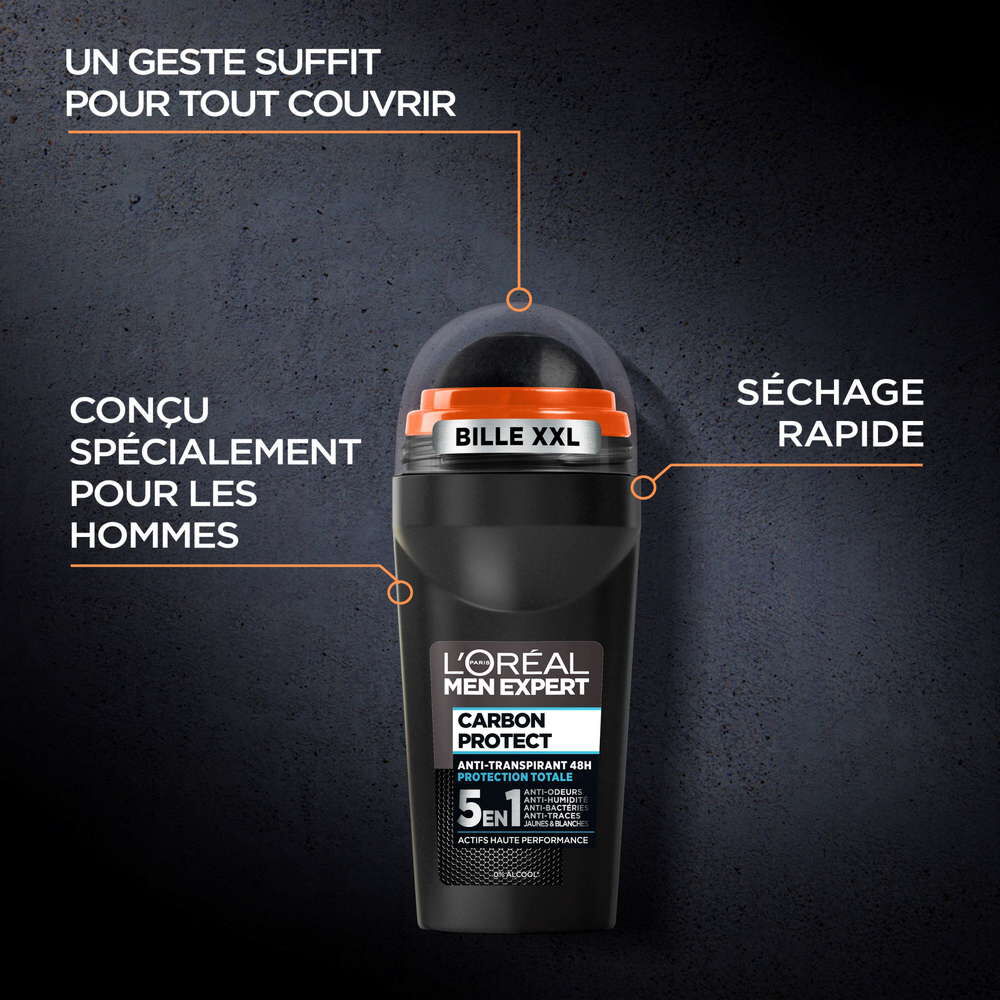 Lot de 6 Deodorants Bille Men Expert Carbon Protect 5-en-1 Ice Fresh