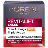 Etui du produit serum Revitalift Laser Anti-age Triple action / corrige les rides, redensifie, illumine avec du pro-retinol, de l'acide hyaluronique et de la vitamine C 
