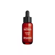 Flacon compte-gouttes en verre ambre du Serum Apaisant Anti-Irritations L'Oreal Men Expert Barber Club sur fond blanc.​