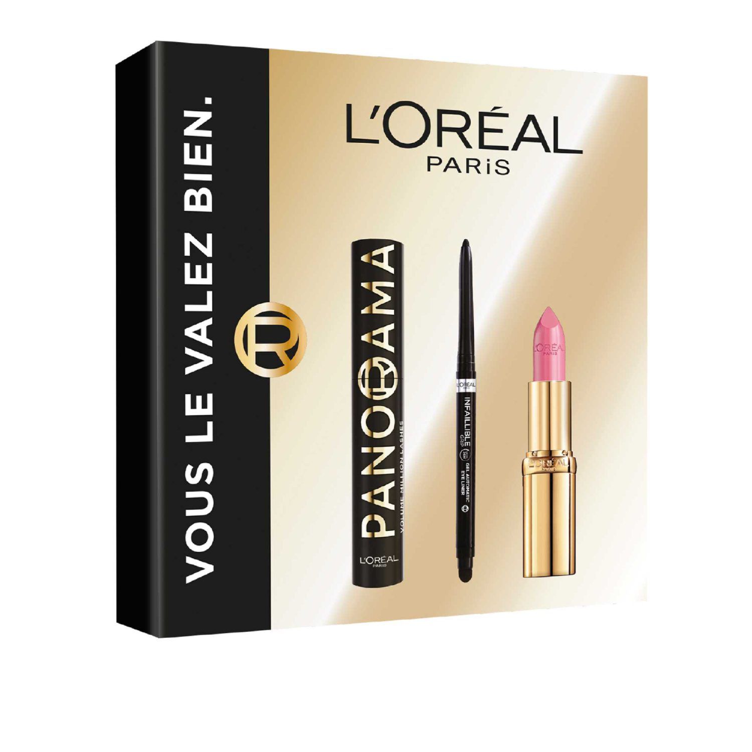 L'Oreal Paris   Coffret Cadeau – L'Oreal Paris Panorama All Night Black, Infaillible Grip Liner Noir, Color Riche Satin Rose Tendre