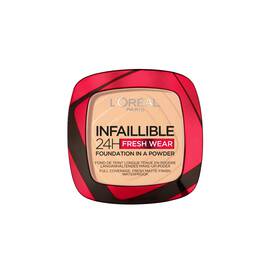 Boitier rouge et noir du fond de teint poudre Infaillible 24H Fresh Wear ferme, vu de dessus.​