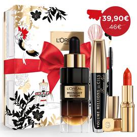Coffret Cadeau Midnight Serum + Mascara Volume Millions de Cils Baume Noir + Rouge a Levres Color Riche
