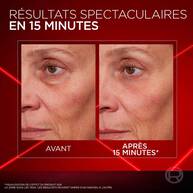 Conseils d’utilisation du Revitalift Laser Correcteur de poches instantane, illustrant les trois etapes d’application, de detente et de resultat sur fond clair.