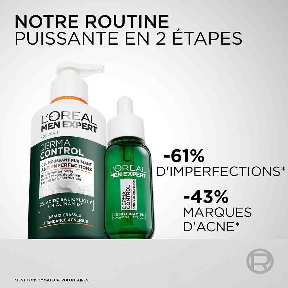 Men Expert Derma Control  Routine Anti-Imperfections Gel Moussant Purifiant & Serum Anti-Imperfections