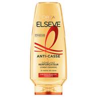 Bouteille de demelant renforcateur Anti-Casse Elseve L'Oreal Paris sur fond blanc, enrichie en ciment-ceramide pour 2x moins de casse des cheveux fragiles et cassants.​