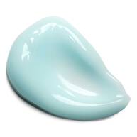 Un echantillon de texture du produit L'Oreal Men Expert Hydra Energetic. Il s'agit d'une noisette de creme de couleur bleu-vert pale, avec un aspect lisse et brillant, etalee sur une surface blanche, creant une forme douce et ondulee.