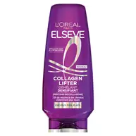 Bouteille de demelant densifiant Elseve Collagen Lifter L'Oreal Paris sur fond violet, enrichie en peptides de collagene pour 72h de volume et des cheveux visiblement plus epais, specialement concue pour les cheveux fins et plats.​