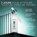 Une composition avec six tubes a essai et un flacon ouvert de Bright Reveal avec sa pipette, accompagne du texte « 7 jours pour attenuer tous les types de taches » sur fond vert.
