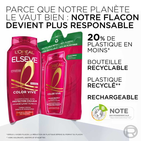 Elseve Color Vive Shampooing Protection Couleur enrichi en Vitamine Cg Pure et Filtre UV