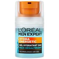 Flacon de L’Oreal Paris Men Expert Hydra Energetic, gel hydratant 24 h pour le visage, a la vitamine C et a la cafeine, sur fond blanc.​