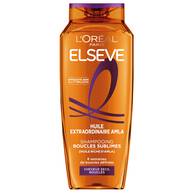 Bouteille de shampooing boucles sublimes Elseve Huile Extraordinaire Amla L'Oreal Paris sur fond blanc, enrichie en huile riche d'amla pour 8 semaines de boucles definies des cheveux secs et boucles.​  ​ ​  ​