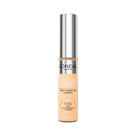 Photo du tube Accord Parfait Serum Anti-Cernes sur fond blanc. Le flacon transparent laisse voir la texture beige et possede un bouchon argente brillant. L'etiquette precise la formule enrichie a 1,5 % d'acide hyaluronique et de cafeine.