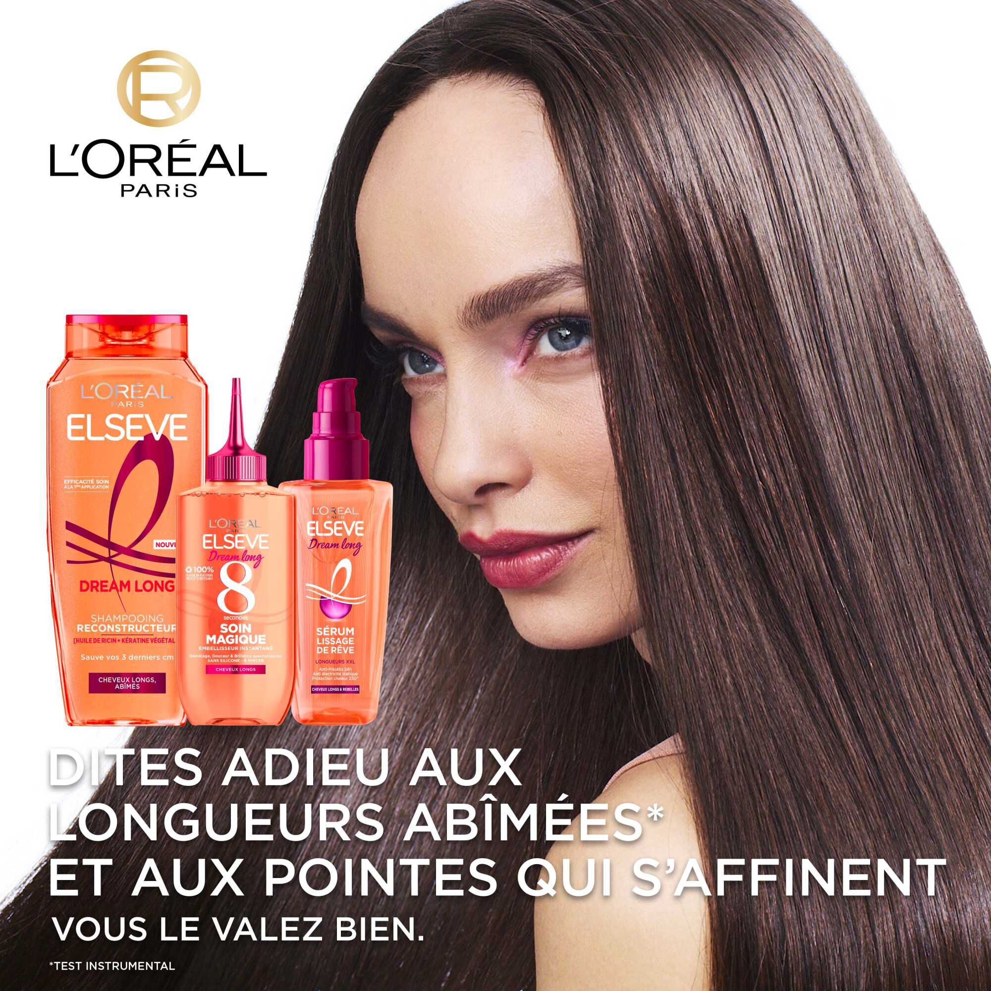 Elseve Dream Long Apres-Shampooing Demelant Anti-Fourches enrichi en Keratine Vegetale et Huile de Ricin