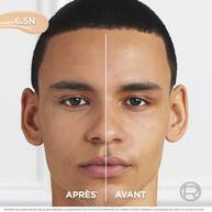 Alignement de cinq tubes de serum anti-cernes montrant la variete des teintes. Le texte enumere les benefices : ne file pas, neutralise les cernes, fini lumineux, lisse les ridules et repulpe.
