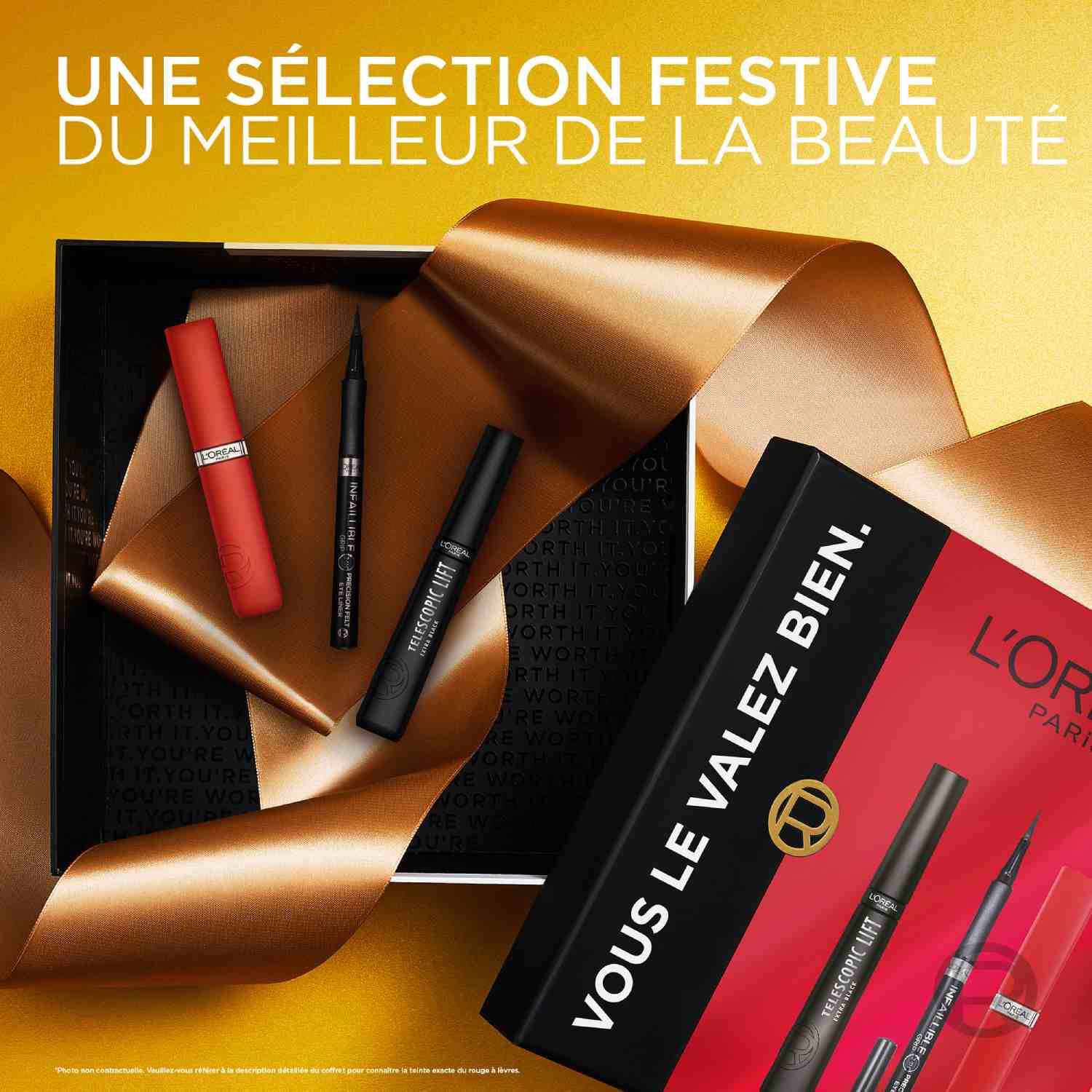 L'Oreal Paris   Coffret Cadeau – L'Oreal Paris Telescopic Lift Noir, Felt tip Eyeliner, Infaillible Matte Resistance Rouge.