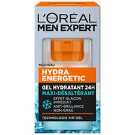 Etui de L’Oreal Paris Men Expert Hydra Energetic, gel hydratant 24 h pour le visage. L’emballage mentionne un effet eclat immediat et une action anti-brillance.​