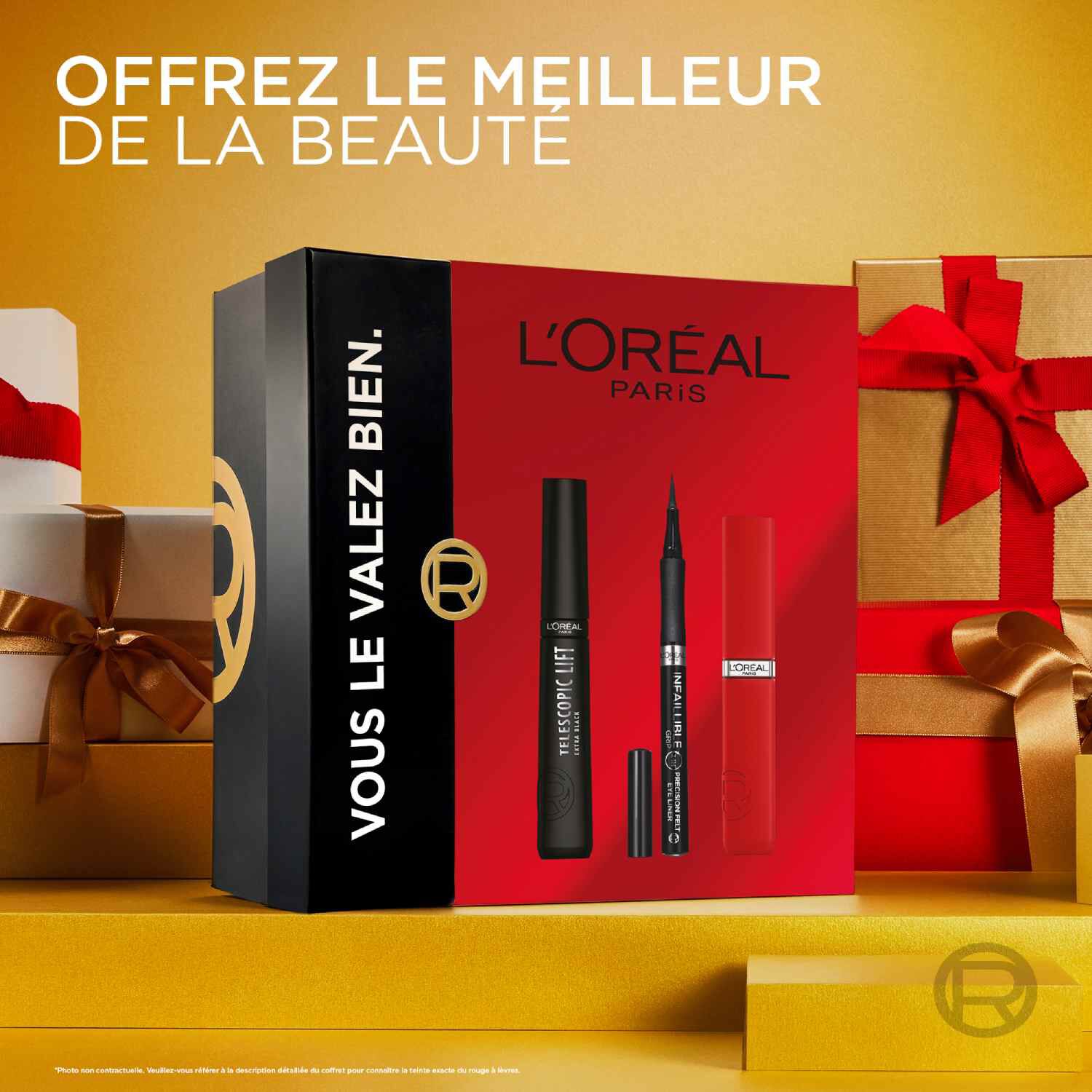 L'Oreal Paris   Coffret Cadeau – L'Oreal Paris Telescopic Lift Noir, Felt tip Eyeliner, Infaillible Matte Resistance Rouge.
